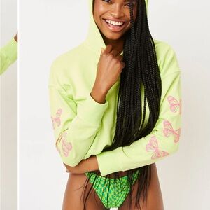 Frankie's Bikinis Lime Green Hoodie with Pink Butterfly Accents Medium